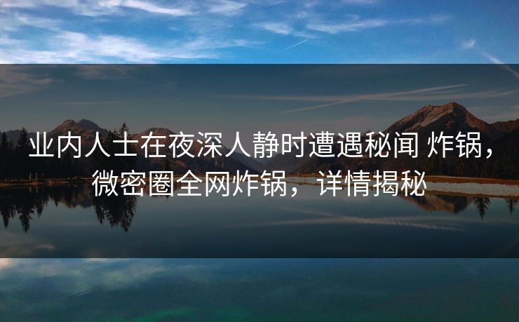 业内人士在夜深人静时遭遇秘闻 炸锅，微密圈全网炸锅，详情揭秘