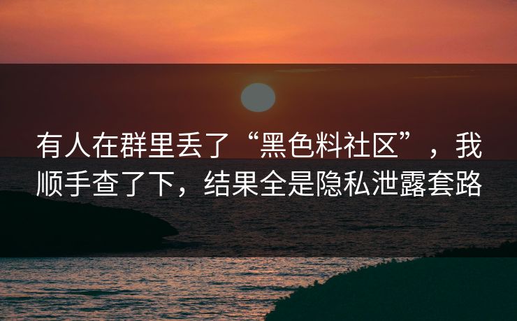 有人在群里丢了“黑色料社区”，我顺手查了下，结果全是隐私泄露套路